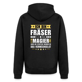 Ich bin Fräser und kein Magier - Unisex Premium Bio Zip Hoodie - Schwarz - Hinten - Nico (187cm)