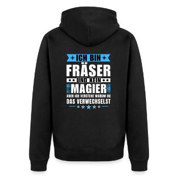 Ich bin Fräser und kein Magier - Unisex Premium Bio Zip Hoodie - Schwarz - Hinten - Nico (187cm)