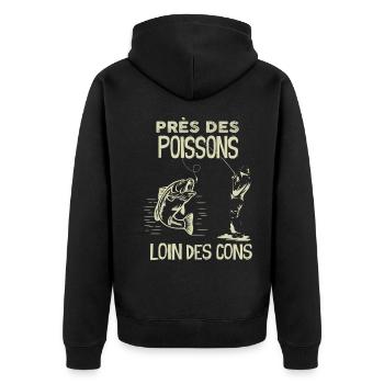 Près de Poissons Loin Des Cons Pêcheur Humour - Veste à capuche bio Premium Unisexe - noir - Dos - Nico (187cm)