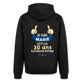 Anniversaire Mariage 30 ans - Veste à capuche bio Premium Unisexe - noir - Dos - Nico (187cm)