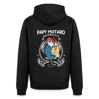 Papy Motard Barbu Vintage Et Drôle - Veste à capuche bio Premium Unisexe - noir - Dos - Nico (187cm)