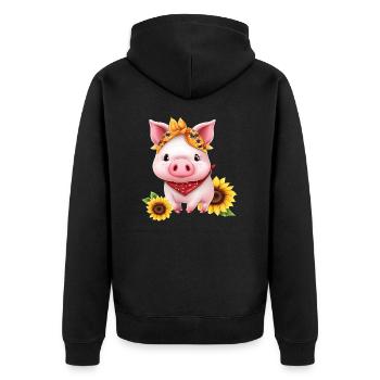 Pork with bandana and sunflower, Charming - Unisex Premium Organic Zip Hoodie - black - Back - Nico (187cm)