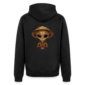 Außerirdisches Alien-Design mit Herbstholz und Bau - Unisex Premium Bio Zip Hoodie - Schwarz - Hinten - Nico (187cm)