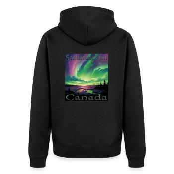 Kanada Saskatchewan Nordlichter Urlaub Design - Unisex Premium Bio Zip Hoodie - Schwarz - Hinten - Nico (187cm)