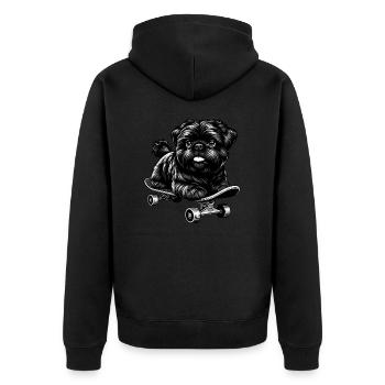 Pudel Skateboarder, Schwarz-Weiß Hund - Unisex Premium Bio Zip Hoodie - Schwarz - Hinten - Nico (187cm)