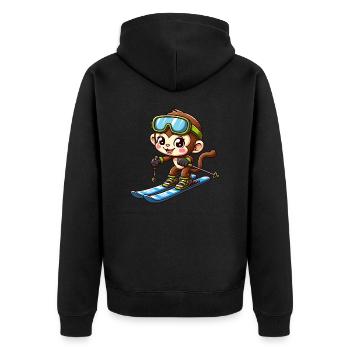 Affe Schimpanse Skifahrer Wintersport Urlaub - Unisex Premium Bio Zip Hoodie - Schwarz - Hinten - Nico (187cm)
