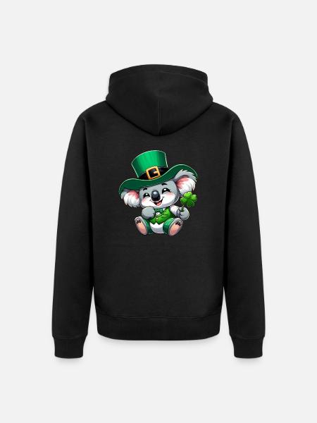 St. Patrick's Day Koala Cartoon - Unisex Premium Organic Zip Hoodie - black