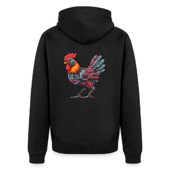 Huhn & Hahn Cyborg Roboter Design - Unisex Premium Bio Zip Hoodie - Schwarz - Hinten - Nico (187cm)
