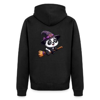 Halloween Panda Sorcière avec Balai de Sorcière Bande Dessinée Mignon - Veste à capuche bio Premium Unisexe - noir - Dos - Nico (187cm)
