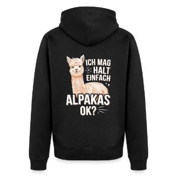 Alpaca llama alpacas animal - Unisex Premium Organic Zip Hoodie - black - Back - Nico (187cm)