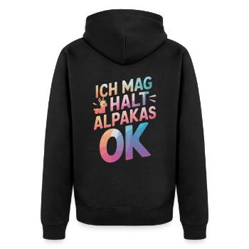 Alpaca llama alpacas animal - Unisex Premium Organic Zip Hoodie - black - Back - Nico (187cm)