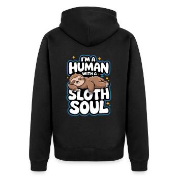 Faultier Faultiere Schlafen Faul - Unisex Premium Bio Zip Hoodie - Schwarz - Hinten - Nico (187cm)