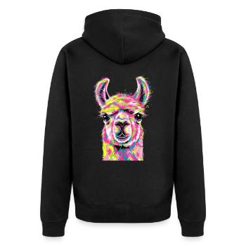 Alpaka Llama - Unisex Premium Bio Zip Hoodie - Schwarz - Hinten - Nico (187cm)