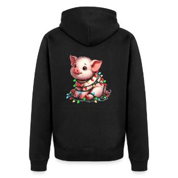 Cochon de Noël mignon avec des guirlandes lumineuses - Veste à capuche bio Premium Unisexe - noir - Dos - Nico (187cm)