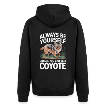 Kojote Tier Lustig - Unisex Premium Bio Zip Hoodie - Schwarz - Hinten - Nico (187cm)