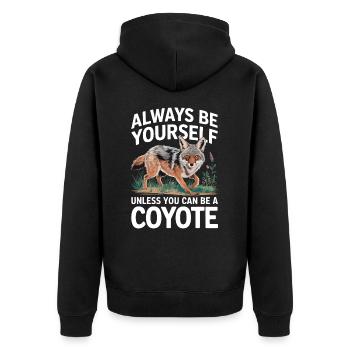 Kojote Tier Lustig - Unisex Premium Bio Zip Hoodie - Schwarz - Hinten - Nico (187cm)