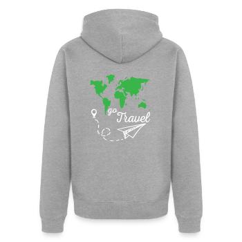 Go Travel - Unisex Premium Organic Zip Hoodie - heather grey - Back - Nico (187cm)