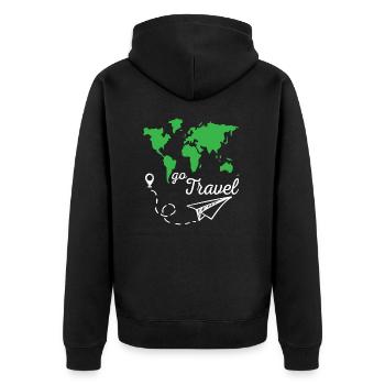 Go Travel - Unisex Premium Bio Zip Hoodie - Schwarz - Hinten - Nico (187cm)