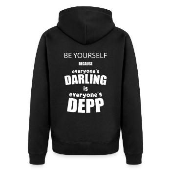 Everyones Darling is everyones Depp. Motivation - Unisex Premium Bio Zip Hoodie - Schwarz - Hinten - Nico (187cm)
