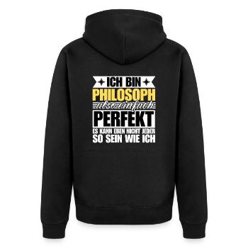Perfekter Philosoph - Unisex Premium Bio Zip Hoodie - Schwarz - Hinten - Nico (187cm)