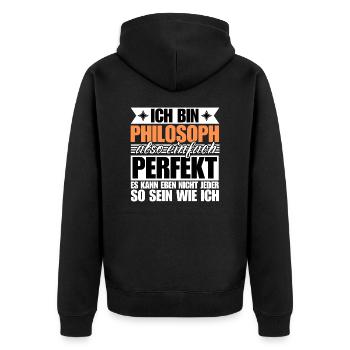 Perfekter Philosoph - Unisex Premium Bio Zip Hoodie - Schwarz - Hinten - Nico (187cm)