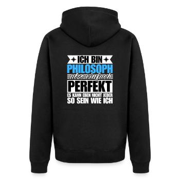 Perfekter Philosoph - Unisex Premium Bio Zip Hoodie - Schwarz - Hinten - Nico (187cm)