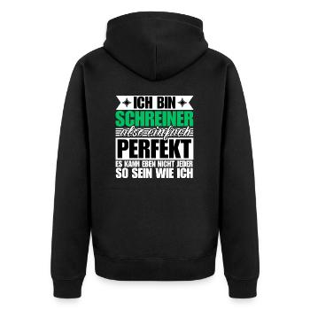 Perfekter Schreiner - Unisex Premium Bio Zip Hoodie - Schwarz - Hinten - Nico (187cm)