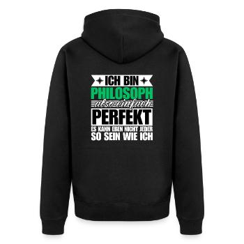 Perfekter Philosoph - Unisex Premium Bio Zip Hoodie - Schwarz - Hinten - Nico (187cm)