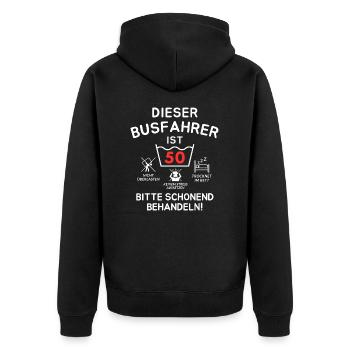Dieser Busfahrer ist 50. Schonend behandeln - Unisex Premium Bio Zip Hoodie - Schwarz - Hinten - Nico (187cm)