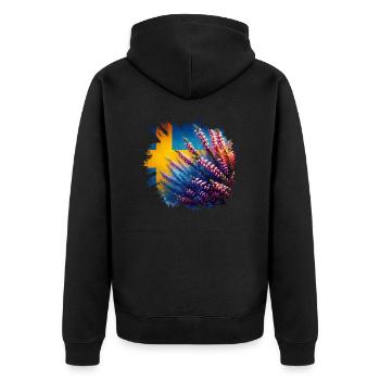 Heather - Västergötland Landscape Flowers Sweden - Unisex Premium Organic Zip Hoodie - black - Back - Nico (187cm)