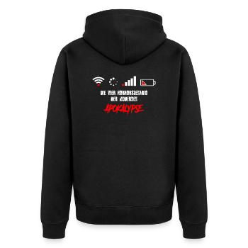 Apokalypse - WLAN - Internet - Akku aus - Unisex Premium Bio Zip Hoodie - Schwarz - Hinten - Nico (187cm)