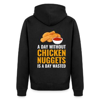 Chicken Nuggets Fast Food Lustiger Spruch - Unisex Premium Bio Zip Hoodie - Schwarz - Hinten - Nico (187cm)