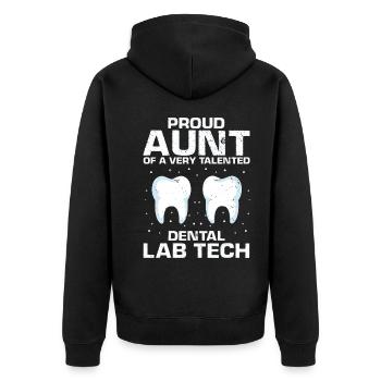 Kieferorthopädietechniker und Dentallabor - Unisex Premium Bio Zip Hoodie - Schwarz - Hinten - Nico (187cm)