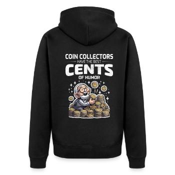 Münzsammler Sammler Numismatischer Numismatiker - Unisex Premium Bio Zip Hoodie - Schwarz - Hinten - Nico (187cm)