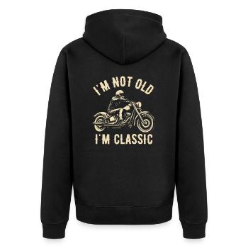 Motorrad Vintage Rentner Ruhestand Geburtstag - Unisex Premium Bio Zip Hoodie - Schwarz - Hinten - Nico (187cm)