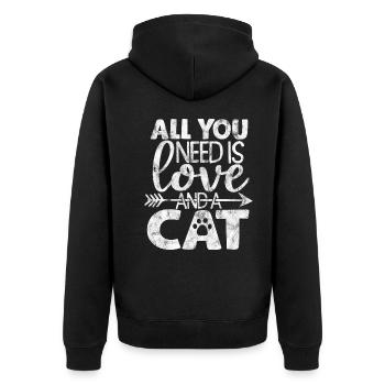 Tout ce dont vous avez besoin, c’est d’amour et d’un chat - Dictons de chat - Veste à capuche bio Premium Unisexe - noir - Dos - Nico (187cm)