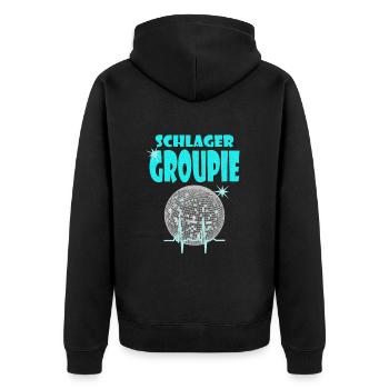SCHLAGERGROUPIE türkis - Unisex Premium Bio Zip Hoodie - Schwarz - Hinten - Nico (187cm)