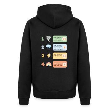 Rückenmassage Wetter Sturm Regen Sonne Regenbogen - Unisex Premium Bio Zip Hoodie - Schwarz - Hinten - Nico (187cm)