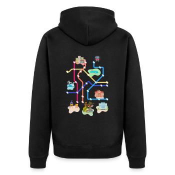 Spielstraße UBahn Kinder Rückenmassage play street - Unisex Premium Bio Zip Hoodie - Schwarz - Hinten - Nico (187cm)
