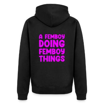 Une femboy qui fait des choses femboy - Veste à capuche bio Premium Unisexe - noir - Dos - Nico (187cm)