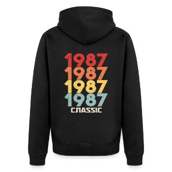 1987 Jubiläum im klassischen Vintage-Stil 1987 - Unisex Premium Bio Zip Hoodie - Schwarz - Hinten - Nico (187cm)