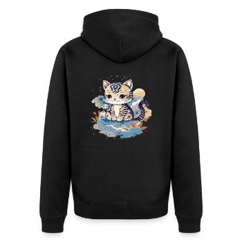 Kleine Baby Katze auf Wolken. - Unisex Premium Bio Zip Hoodie - Schwarz - Hinten - Nico (187cm)
