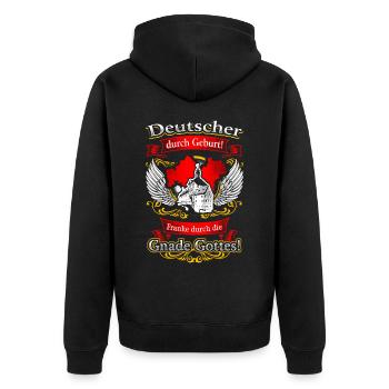 Stolzer Franke – Tradition und Herkunft - Unisex Premium Bio Zip Hoodie - Schwarz - Hinten - Nico (187cm)