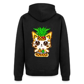 Ananas Katze - Unisex Premium Bio Zip Hoodie - Schwarz - Hinten - Nico (187cm)