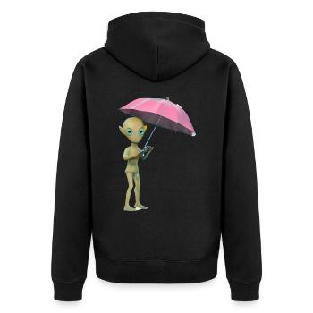 Alien with umbrella - Unisex Premium Organic Zip Hoodie - black - Back - Nico (187cm)