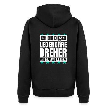 Ich bin dieser legendäre Dreher - Unisex Premium Bio Zip Hoodie - Schwarz - Hinten - Nico (187cm)