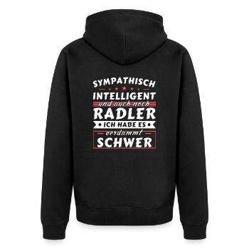 Sympathisch und intelligent - Radler Edition - Unisex Premium Bio Zip Hoodie - Schwarz - Hinten - Nico (187cm)