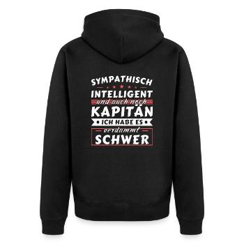 Sympathisch und intelligent - Kapitän Edition - Unisex Premium Bio Zip Hoodie - Schwarz - Hinten - Nico (187cm)