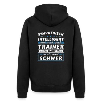 Sympathisch und intelligent - Trainer Edition - Unisex Premium Bio Zip Hoodie - Schwarz - Hinten - Nico (187cm)