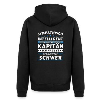 Sympathisch und intelligent - Kapitän Edition - Unisex Premium Bio Zip Hoodie - Schwarz - Hinten - Nico (187cm)